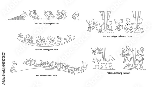 Rowing boat ethnic concept pattern of Dai Viet, Ancient VIetnamese decoration