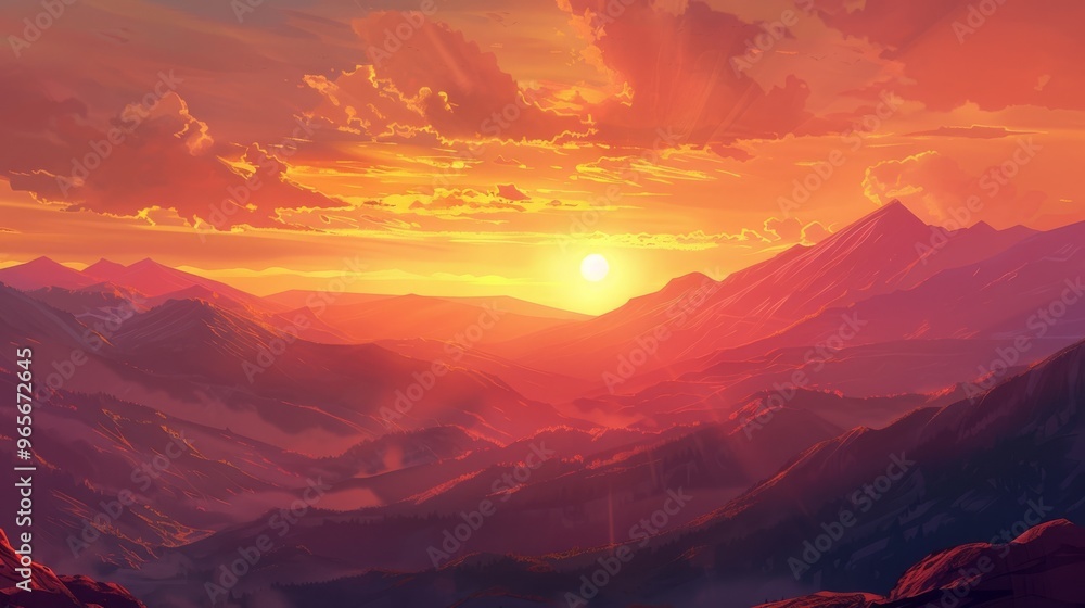 dramatic sunset over a mountain range with vibrant oranges and pinks illuminating the sky and casting long shadows on the slopes dramatic sunset over a mountain range with vibrant oranges and pinks illuminating the sky and casting long shadows on the slopes