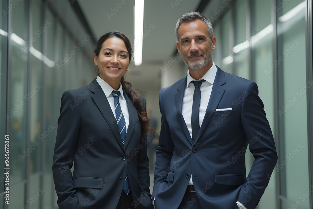 businessman and businesswoman leaders professional team standing at work looking at camera businessman and businesswoman leaders professional team standing at work looking at camera