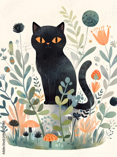 Nursery Cat Animal Illustration Art