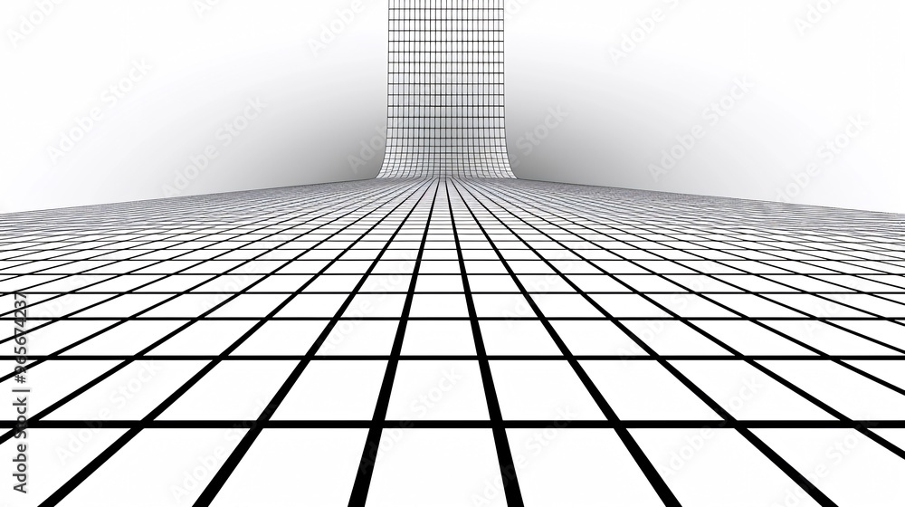 A black and white grid pattern on a white background with a perspective that creates a sense of depth and movement. A black and white grid pattern on a white background with a perspective that creates a sense of depth and movement.