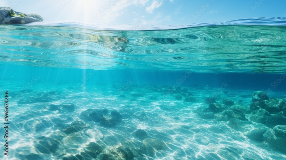 Obraz premium Clear turquoise ocean water with calm surface and sunlit highlights