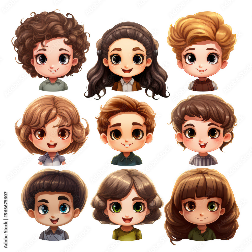 A group of people with different hairstyles on a transparent background A group of people with different hairstyles on a transparent background