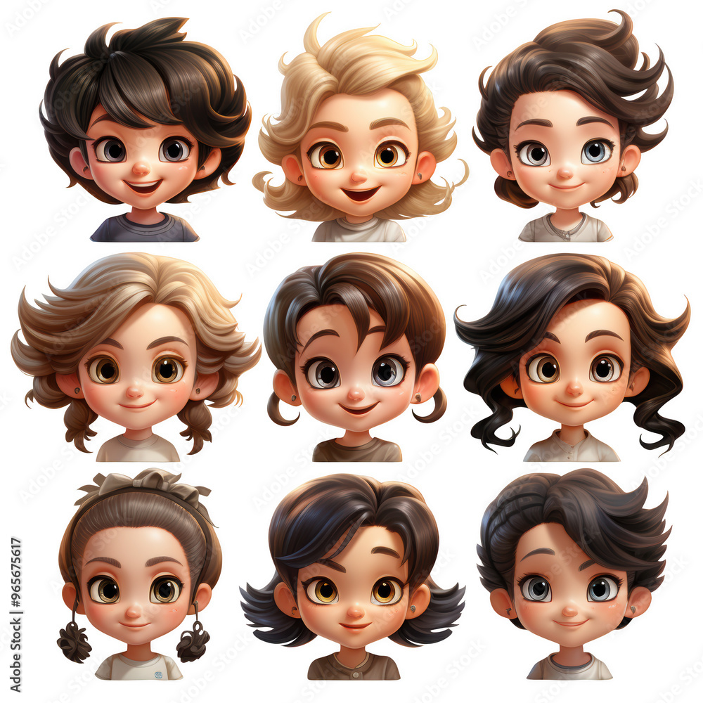 A group of people with different hairstyles on a transparent background A group of people with different hairstyles on a transparent background