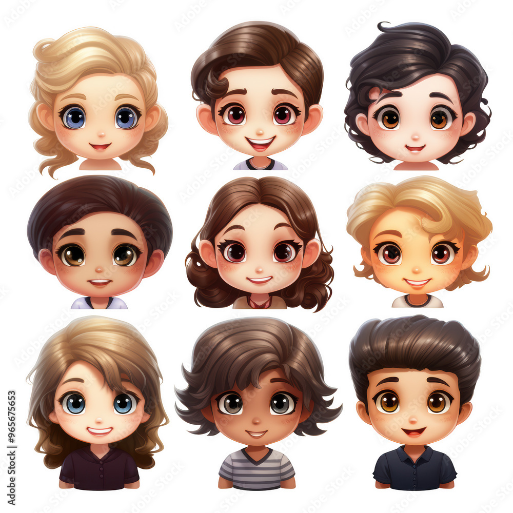 A group of people with different hairstyles on a transparent background A group of people with different hairstyles on a transparent background
