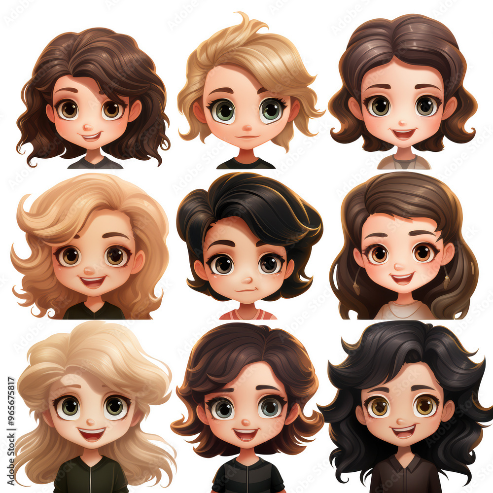 A group of people with different hairstyles on a transparent background A group of people with different hairstyles on a transparent background