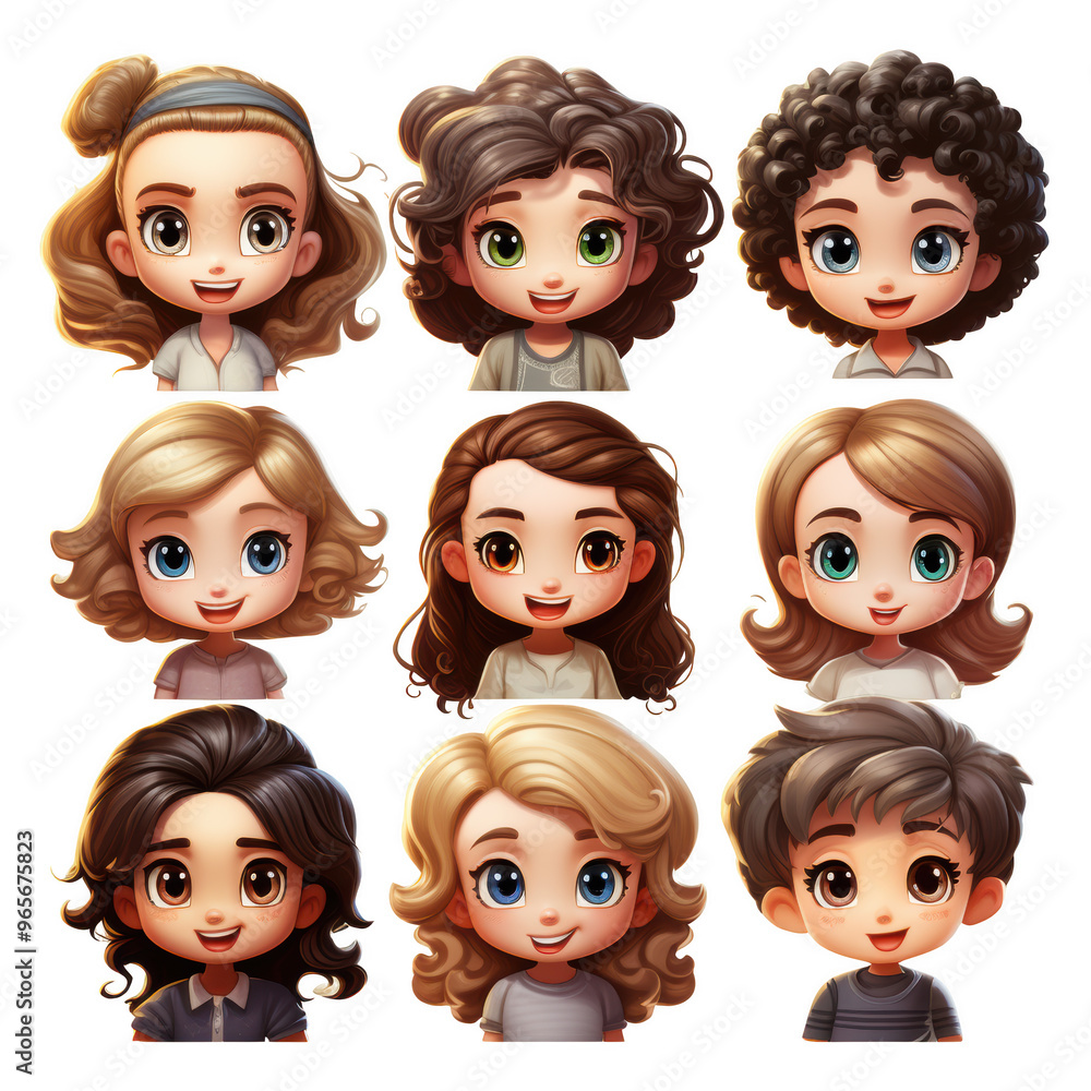 A group of people with different hairstyles on a transparent background A group of people with different hairstyles on a transparent background