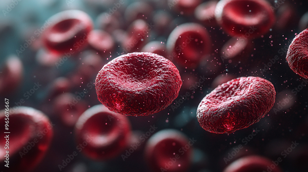 Vivid red blood cells in motion, depicting hemoglobin transport and circulatory health. Close-up of red blood cells with dynamic motion blur. Vivid red blood cells in motion, depicting hemoglobin transport and circulatory health. Close-up of red blood cells with dynamic motion blur.