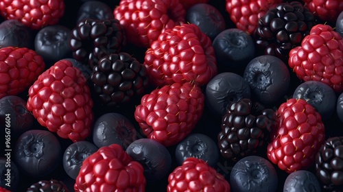 Seamless background of raspberry fruit and various berries