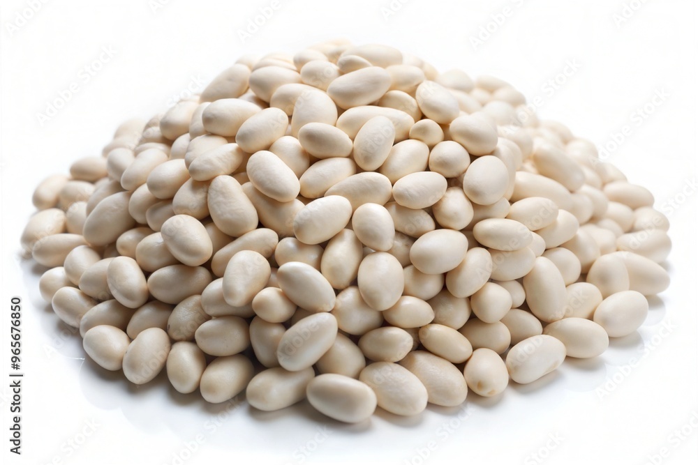 pile of white bean,close up.isolated on white background with clipping path. pile of white bean,close up.isolated on white background with clipping path.