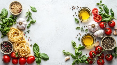 A clean and fresh top view of cooking ingredients for a healthy meal