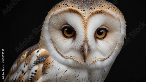 Close-up Barn owl (tyto alba) isolated on a black background