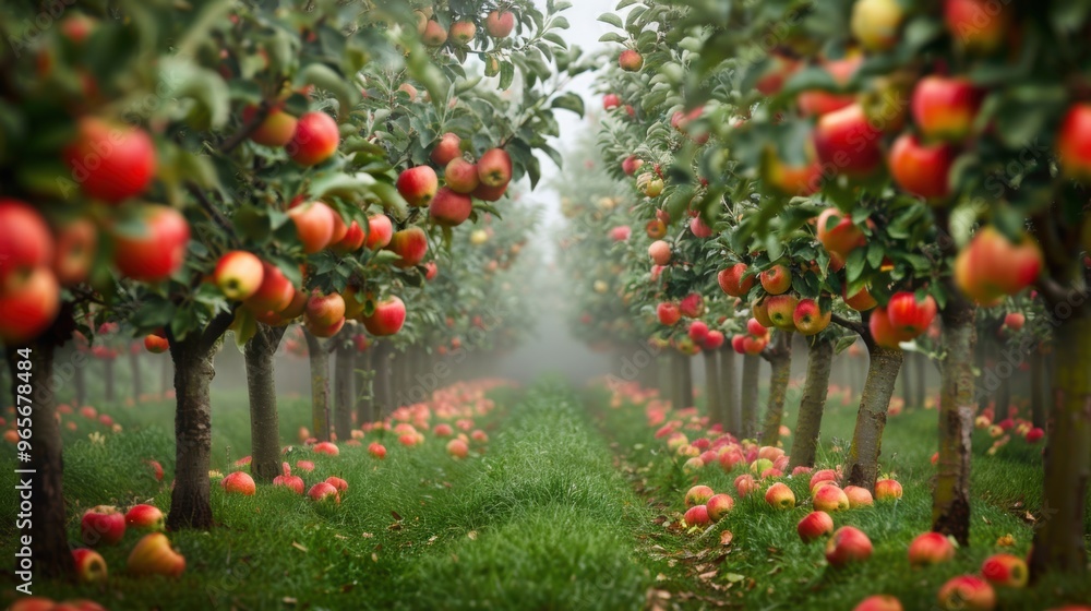 Ripe beautiful apple fruit on tree in plantation farm orchard Ripe beautiful apple fruit on tree in plantation farm orchard