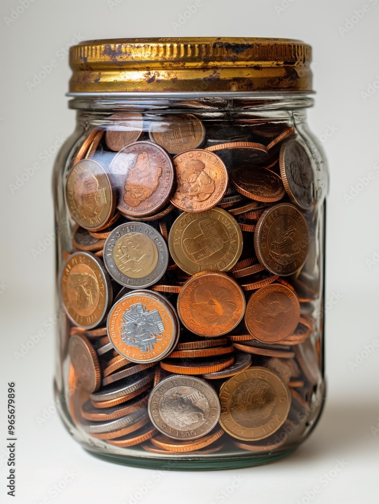 A glass jar filled with various coins, illustrating savings and financial accumulation. A glass jar filled with various coins, illustrating savings and financial accumulation.