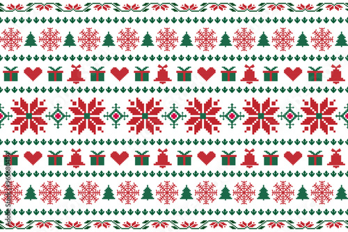 Geometric ethnic ikat pattern seamless oriental traditional design red green flower floral background wallpaper carpet clothing wrapping vector illustration texture fabric print