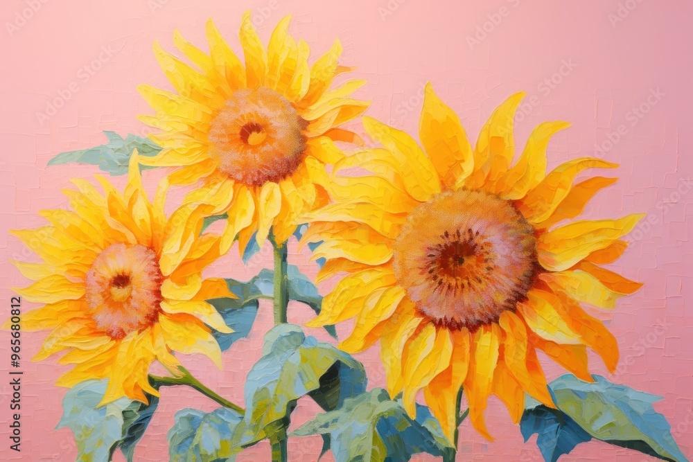 Obraz premium Sunflower painting plant pink.