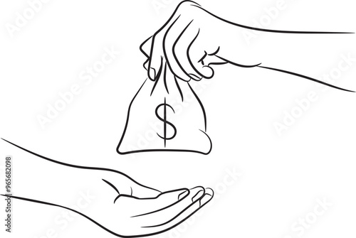 Outline illustration of giving a bag of money to someone else photo