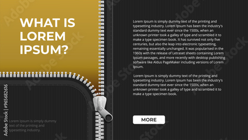 Vector open zipper background. Design concept banner.