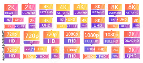 Full hd 1080p screen resolution icons set photo