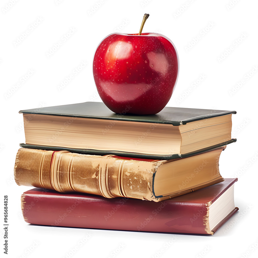 Book Stack With Ruler Apple Book stack with apple, representing knowledge and the tradition of ...