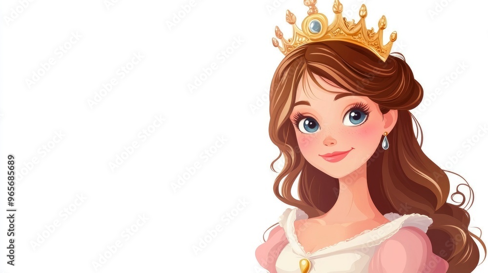 Cartoon illustration of a queen or princess against a white background designed for a children s theme Cartoon illustration of a queen or princess against a white background designed for a children s theme