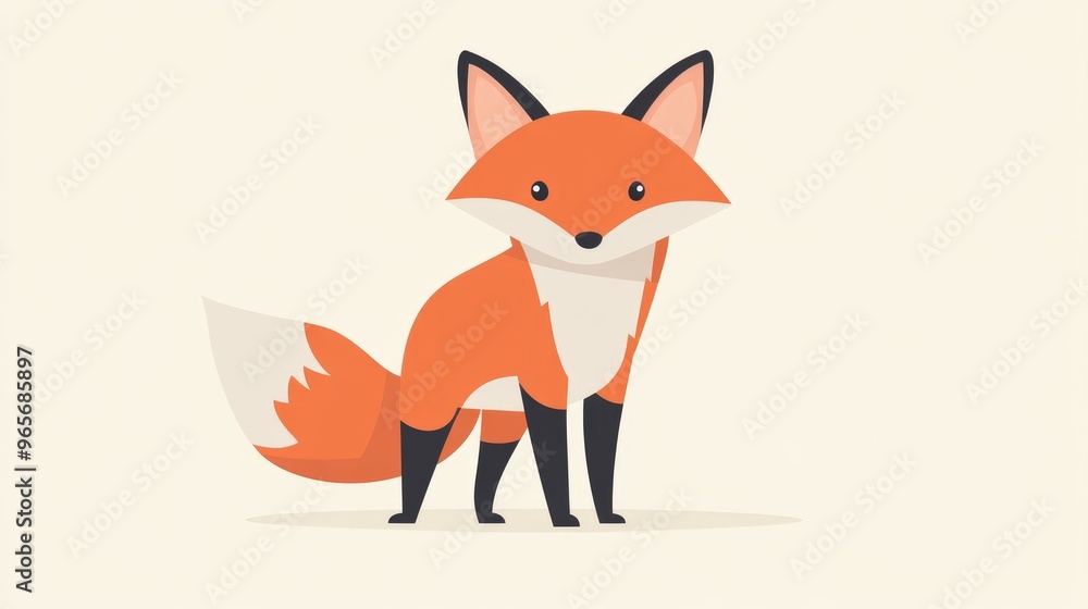 Obraz premium Flat color cartoon fox illustration in a simplistic style