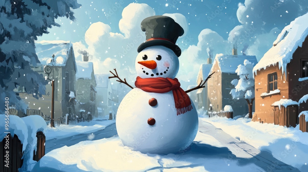 Obraz premium 2D cartoon style illustration of a snowman prepared for work