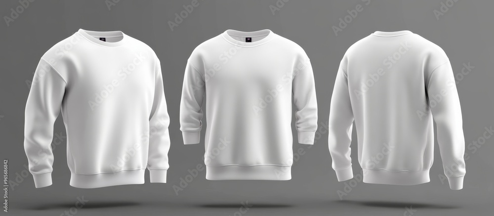 3D Realistic White Sweatshirt, Front, Back, and Side Views 3D Realistic White Sweatshirt, Front, Back, and Side Views