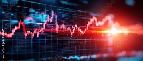 Dynamic stock market graph with fluctuating lines, representing financial trends and data analysis in a digital environment, dangerous factor volatility spike concept