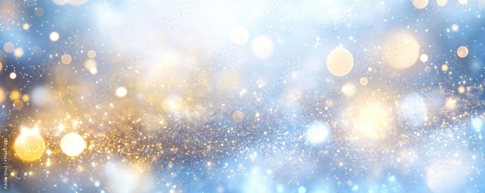 Abstract background with bokeh lights and sparkles in blue, white, and gold colors, Christmas or New Year's concepts Abstract background with bokeh lights and sparkles in blue, white, and gold colors, Christmas or New Year's concepts