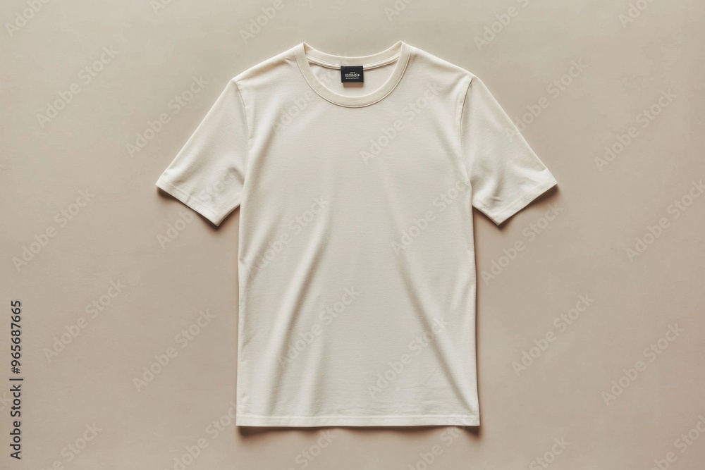 Simple Tshirt Flatlay mockup in beige background created with generative AI Simple Tshirt Flatlay mockup in beige background created with generative AI