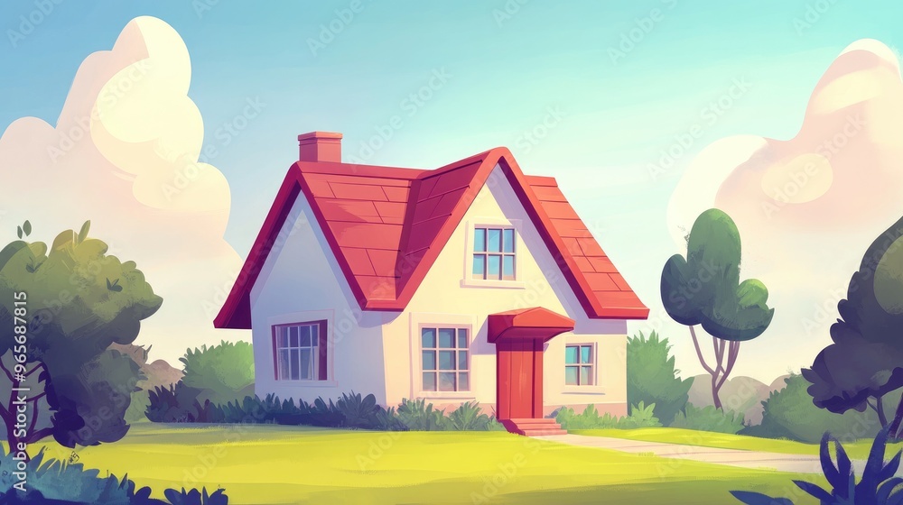 2D cartoon style illustration of a house concept 2D cartoon style illustration of a house concept
