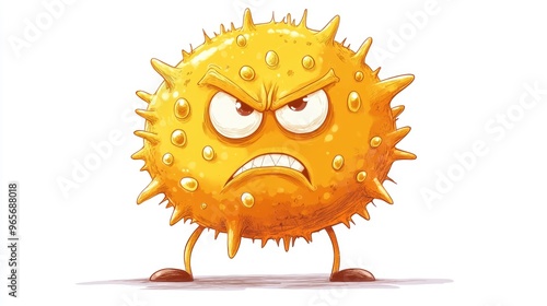 Cartoon illustration of an irate pollen character on a white background photo