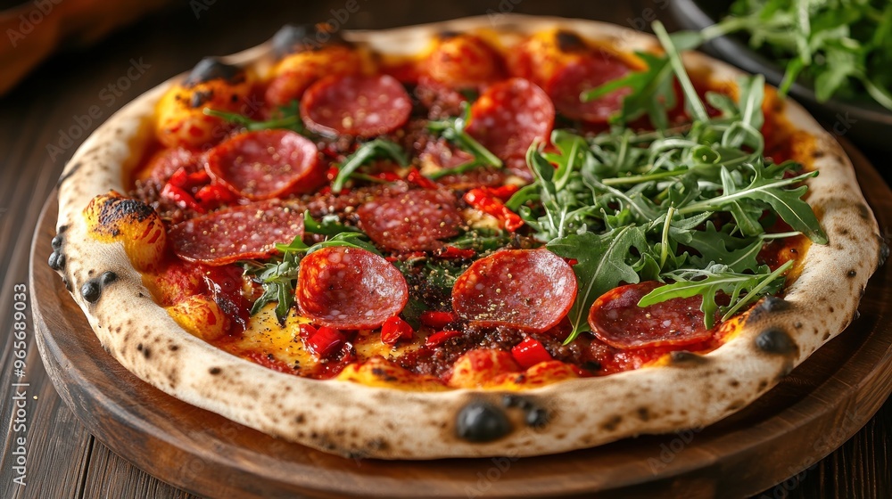 Delicious Pepperoni Pizza with Arugula Delicious Pepperoni Pizza with Arugula