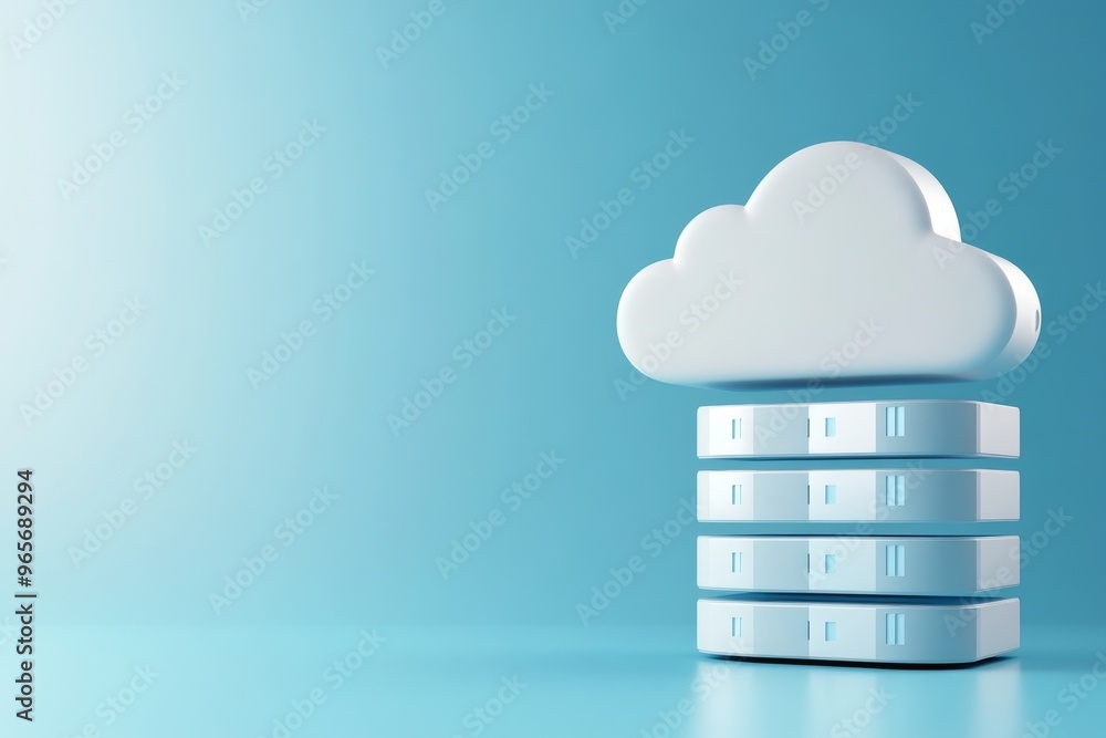3D Isometric Cloud and Server Icon on Light Blue Background 3D Isometric Cloud and Server Icon on Light Blue Background