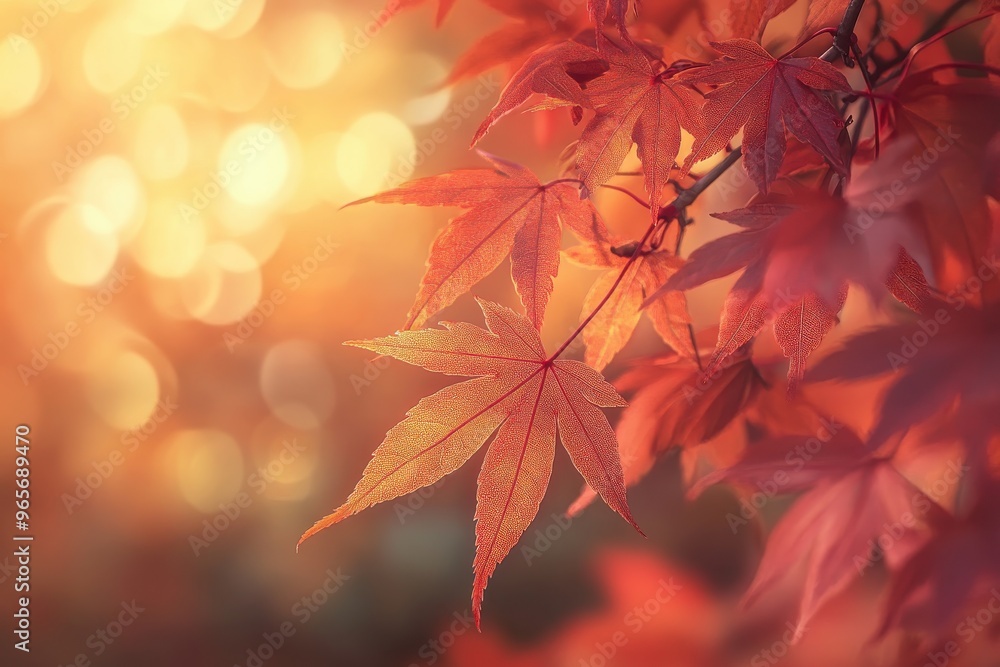 Orange maple leaves backlit by sunlight in autumn, Ai Generation Orange maple leaves backlit by sunlight in autumn, Ai Generation