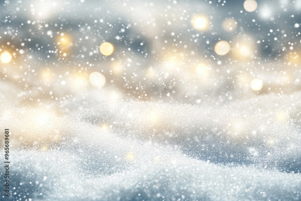 Abstract background with white snow and glowing lights, Magical and joyful atmosphere for Christmas or New Year's celebrations for product display. Abstract background with white snow and glowing lights, Magical and joyful atmosphere for Christmas or New Year's celebrations for product display.