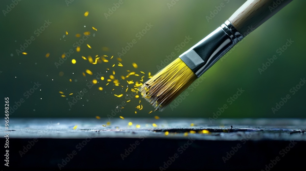 Fototapeta premium Artist's Brush Picking Up Glowing Fireflies