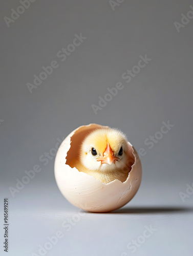 A cute chick emerging from a cracked eggshell, symbolizing new beginnings and the wonders of nature.