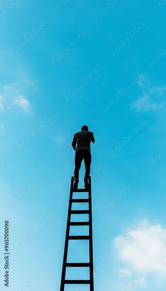 A silhouette of a person standing on a ladder against a bright blue sky, symbolizing ambition and reaching new heights. A silhouette of a person standing on a ladder against a bright blue sky, symbolizing ambition and reaching new heights.