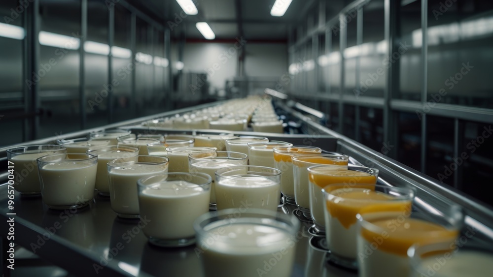 Obraz premium Automated yogurt manufacturing process in a modern high-tech facility