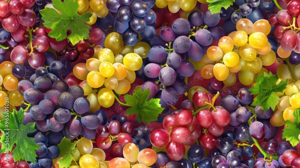 Seamless background of grape with various colors and species Seamless background of grape with various colors and species