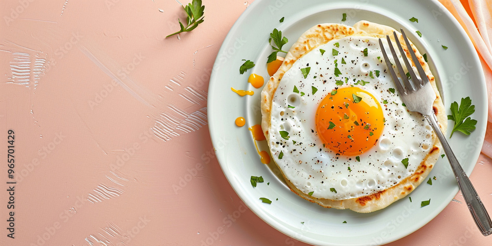 Roti with Eggs on the Plate - Pastel Background Food Presentation Roti with Eggs on the Plate - Pastel Background Food Presentation