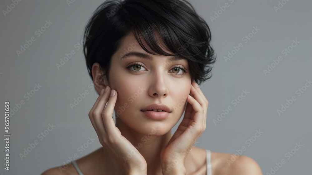 Beautiful Woman with Short Hair and Clear Skin Beautiful Woman with Short Hair and Clear Skin