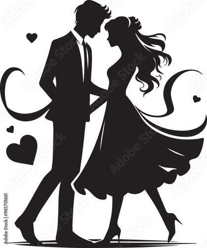 Romantic Couple Silhouette Vector, Silhouette couple love Vector
