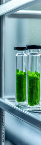 Wallpaper Mural Close-up of laboratory test tubes containing vibrant green solution, showcasing scientific research and innovation in a modern lab setting. Torontodigital.ca