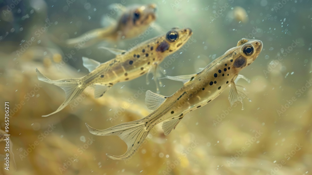 Animal life cycle, showing tadpoles swimming in clear water Animal life cycle, showing tadpoles swimming in clear water