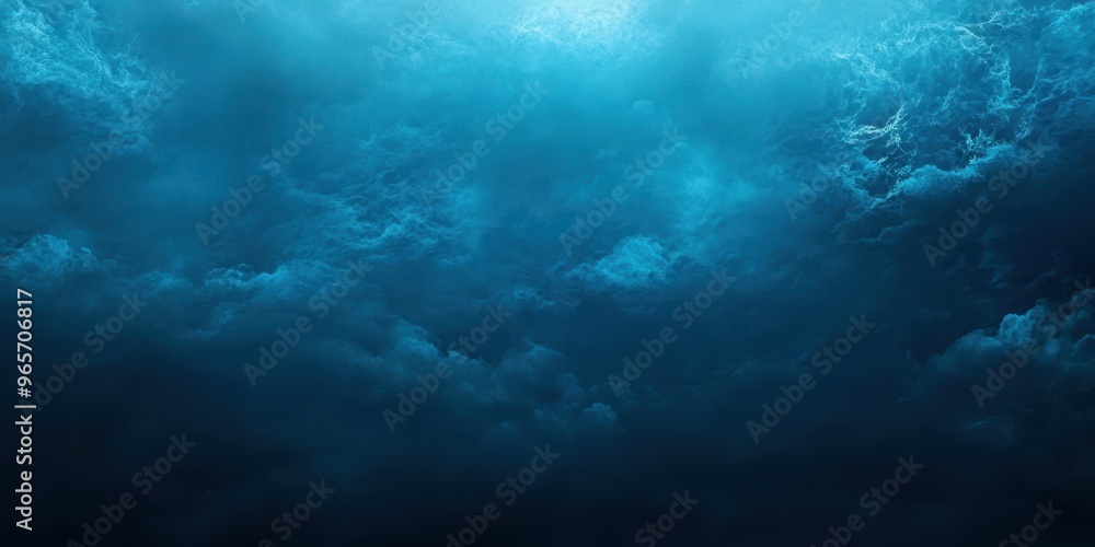 Fototapeta premium A captivating underwater scene featuring deep blue waters and mysterious cloud formations, evoking tranquility and awe.