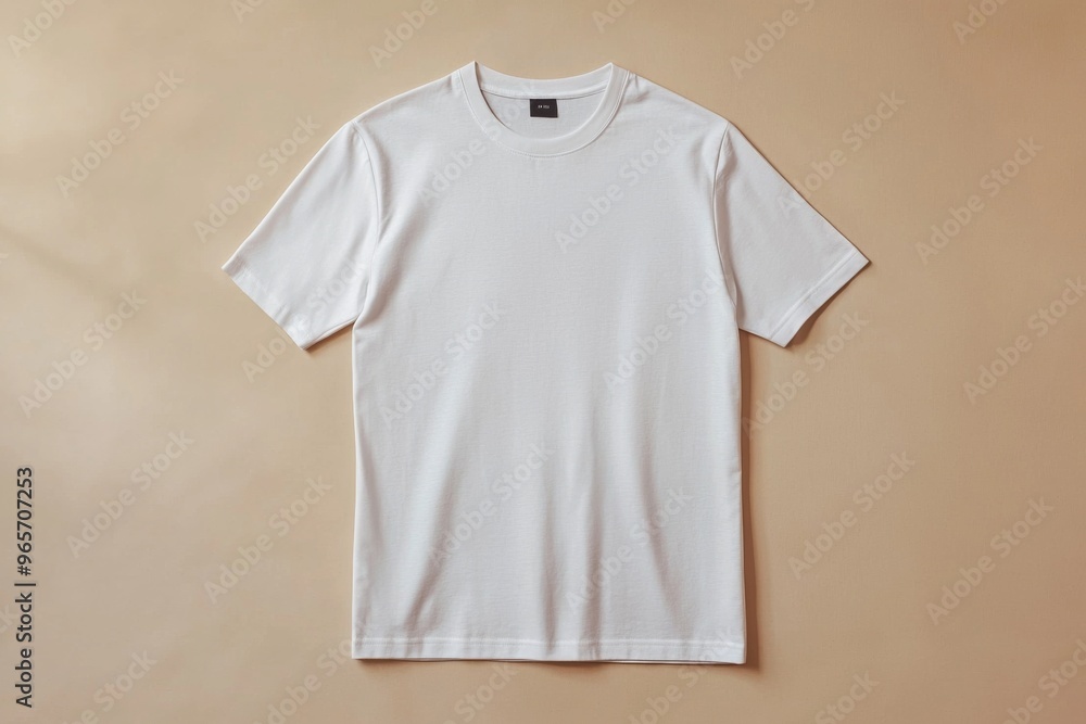 Simple Tshirt Flatlay mockup in beige background created with generative AI Simple Tshirt Flatlay mockup in beige background created with generative AI