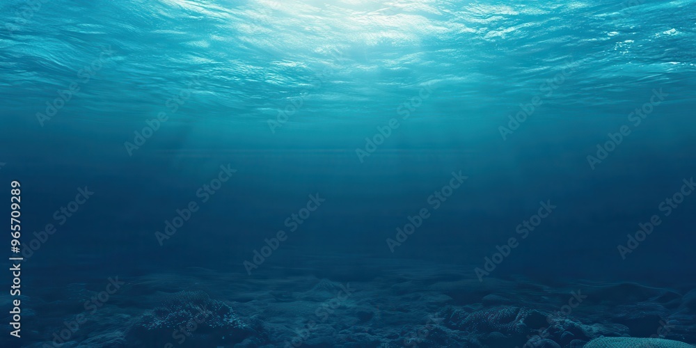 Fototapeta premium A serene underwater view showcasing calm blue waters and subtle light rays filtering through the surface.